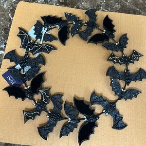 A Halloween bat door wreath.